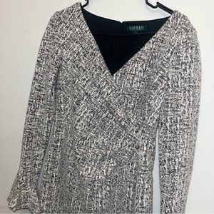 Lauren Ralph Lauren Black and White Tweed Midi Dress Size 6